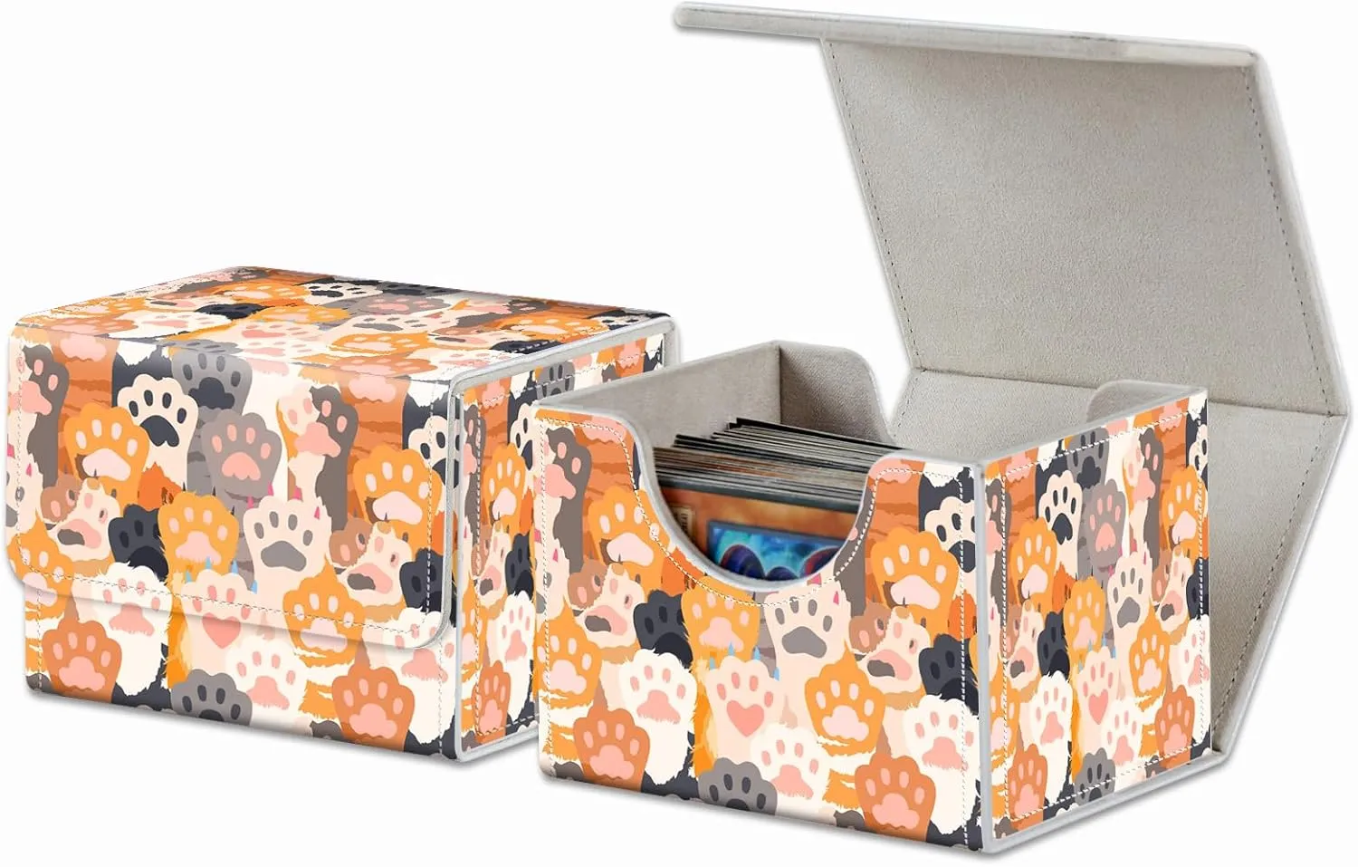 Strong Magnet Card Case Deck Box Mtg Card Box Playing Card Box Magic Deck Box Tcg Up to 200 Cards Creative Pattern Trading Card Storage Box for Collectible Card Games, Cute Cats Paw Pattern
