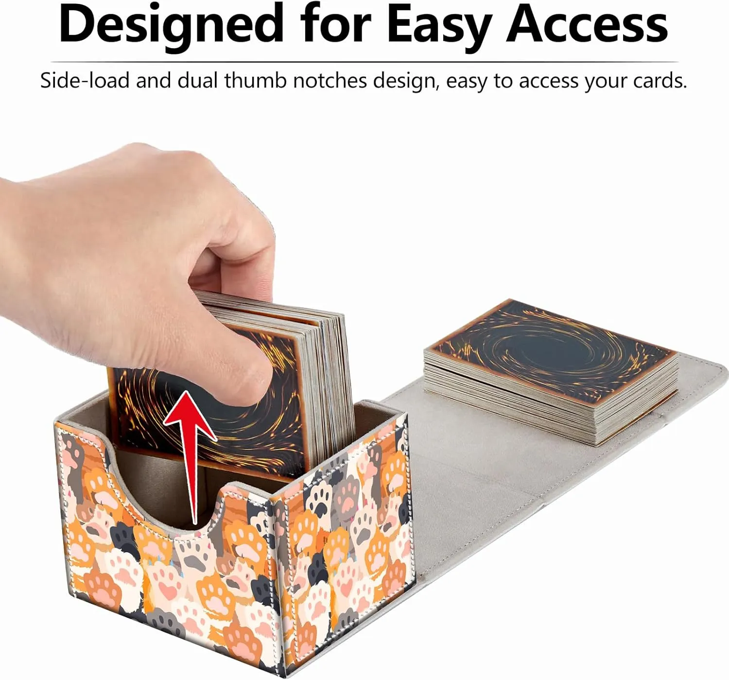 Strong Magnet Card Case Deck Box Mtg Card Box Playing Card Box Magic Deck Box Tcg Up to 200 Cards Creative Pattern Trading Card Storage Box for Collectible Card Games, Cute Cats Paw Pattern