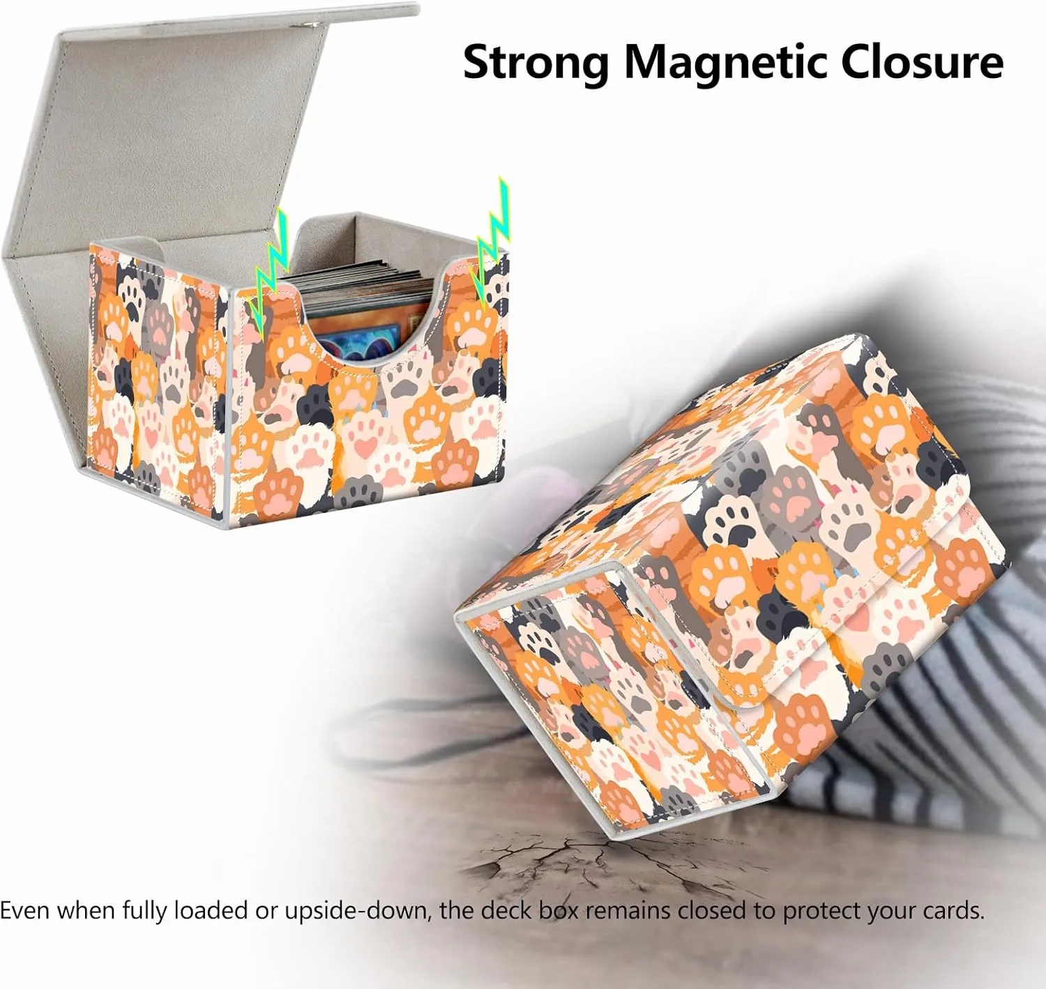 Strong Magnet Card Case Deck Box Mtg Card Box Playing Card Box Magic Deck Box Tcg Up to 200 Cards Creative Pattern Trading Card Storage Box for Collectible Card Games, Cute Cats Paw Pattern