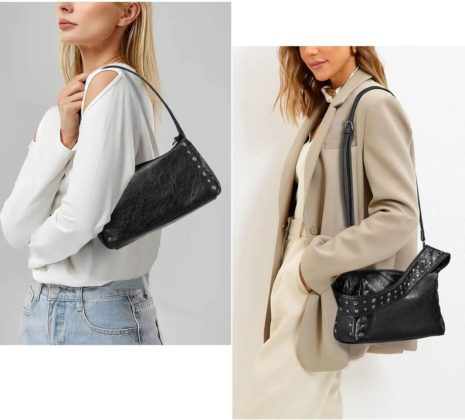Studded Shoulder Crossbody Bag for Women Cute Trendy Y2K Style Genuine Leather Handbag for Parties or Streetwear