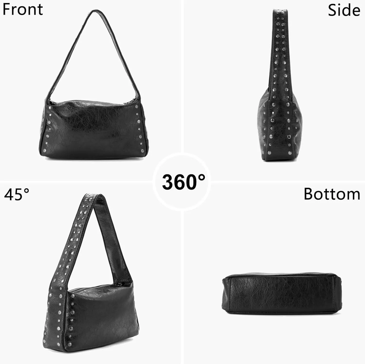 Studded Shoulder Crossbody Bag for Women Cute Trendy Y2K Style Genuine Leather Handbag for Parties or Streetwear
