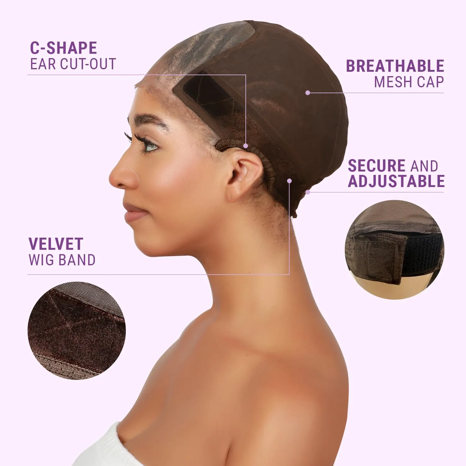 STUDIO LIMITED Non-Slip Wig Cap with Grip Band for Secure Placement, Transparent Lace for Lace Front Wigs, Available in Brown/Dark Brown/Light Beige Tones (Brown)