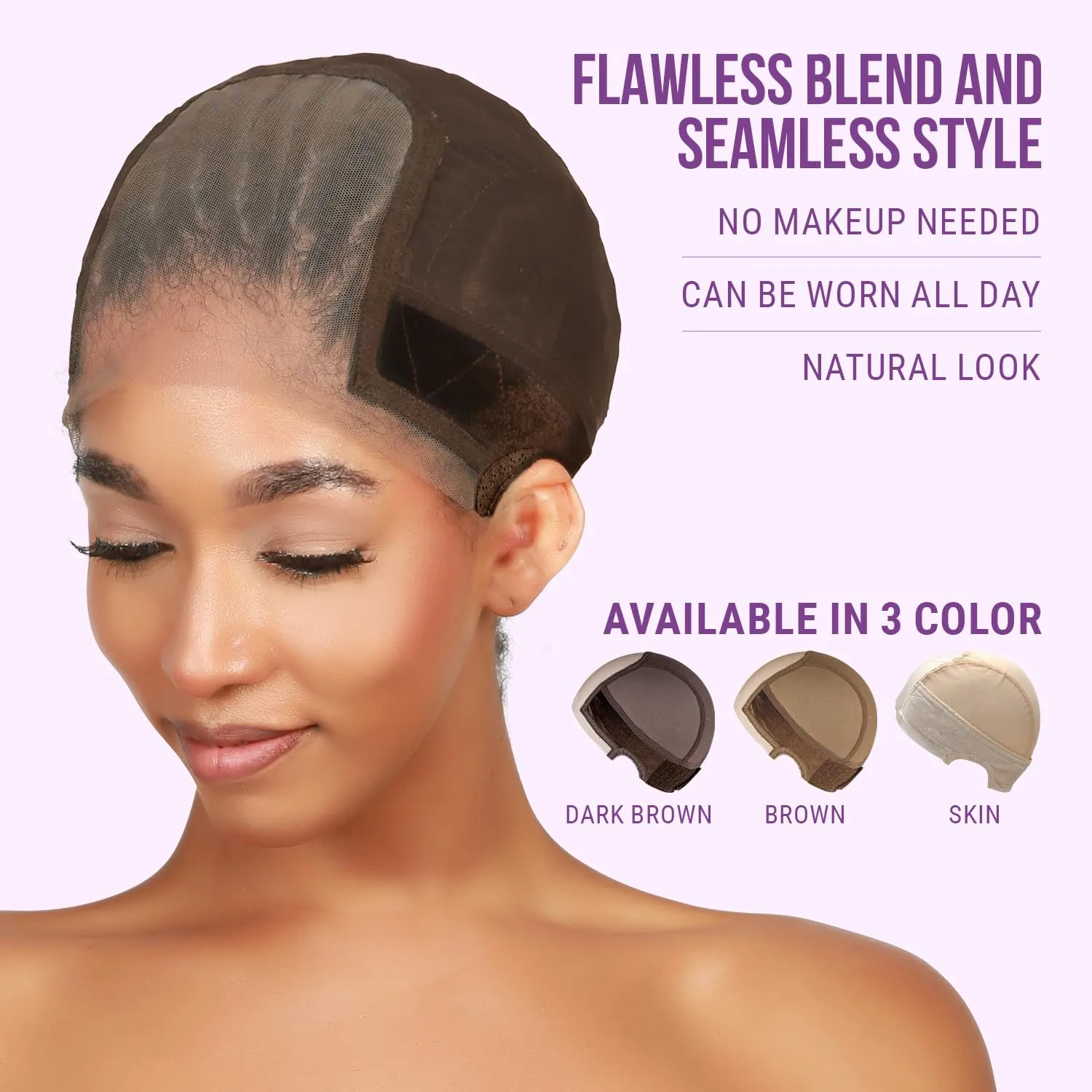 STUDIO LIMITED Non-Slip Wig Cap with Grip Band for Secure Placement, Transparent Lace for Lace Front Wigs, Available in Brown/Dark Brown/Light Beige Tones (Brown)