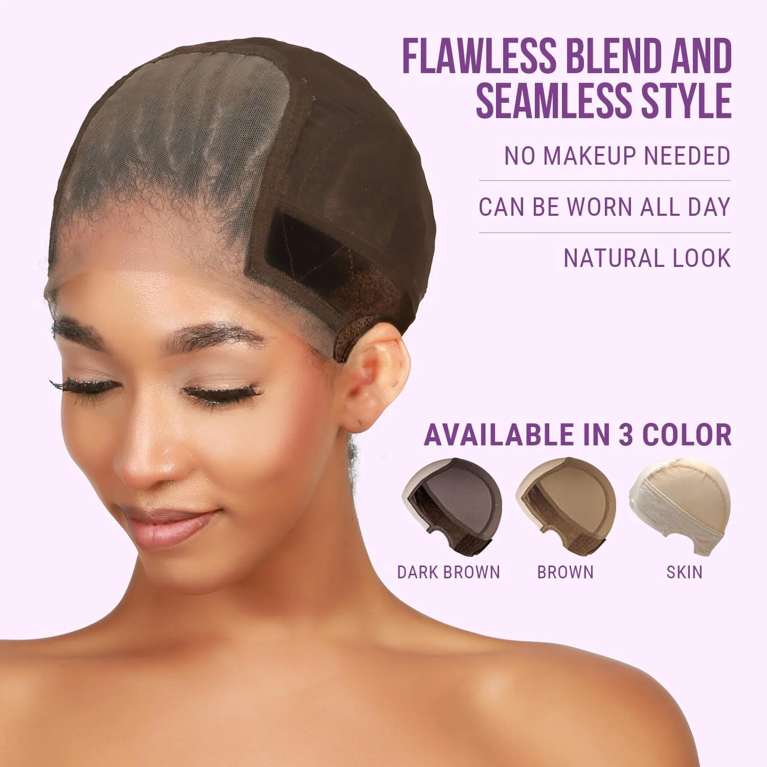 STUDIO LIMITED Non-Slip Wig Cap with Grip Band for Secure Placement, Wider Transparent Lace for Lace Front Wigs - Skin Tone Glueless Cap (Brown With Stand)