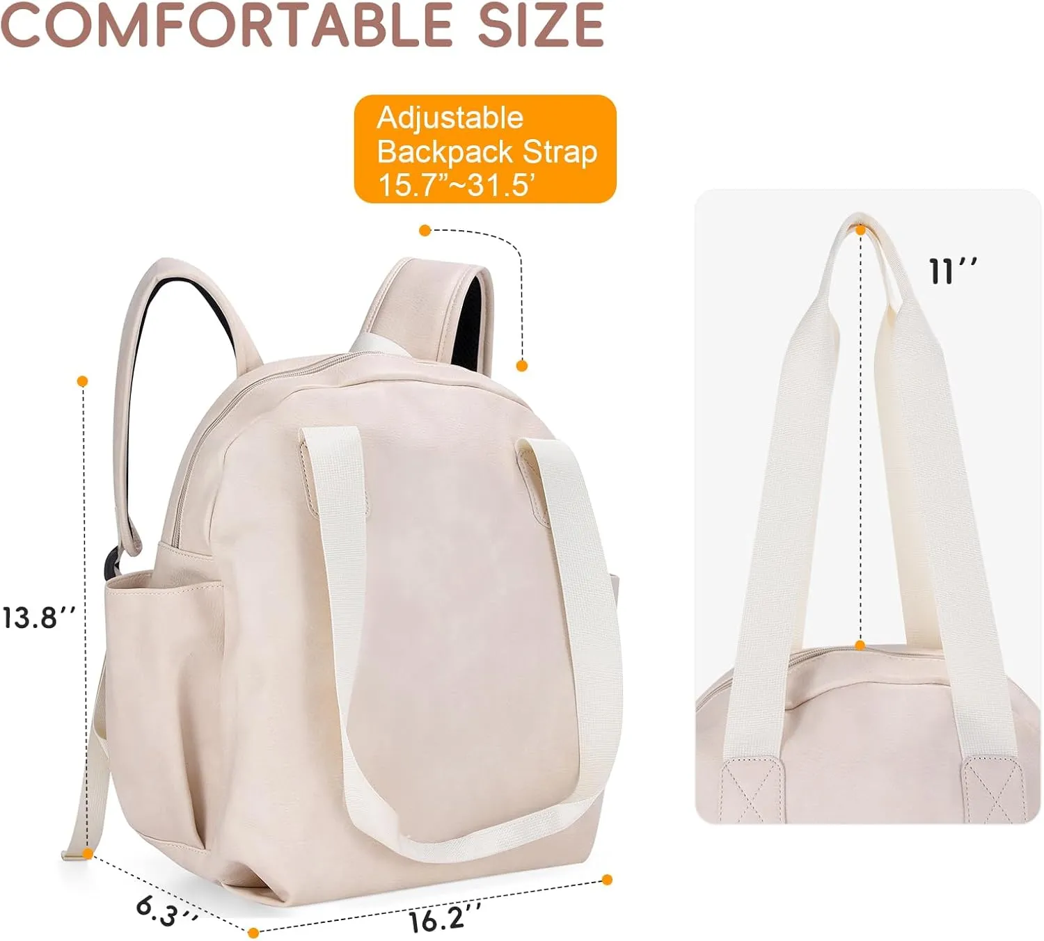 Stylish Diaper Bag Backpack, Leather Large Capacity Travel Baby Diaper Bag Tote for Mom Dad, Handbag shoulder bag, Waterproof, Lightweight White