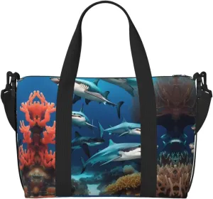 Submarine shark coral Women's Hand-held Crossbody Travel Bag, Casual Handbag with Zipper, Suitable for Work, Travel, Fitness, Travel