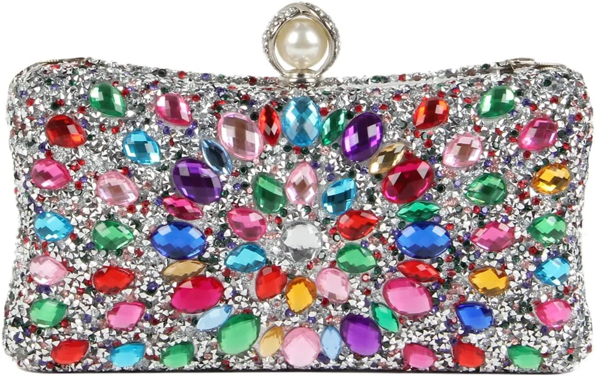 SUKUTU Women Rhinestone Evening Bag MultiColored Dazzling Crystal Clutch Bag Party Bridal Wedding Cocktail Handbag