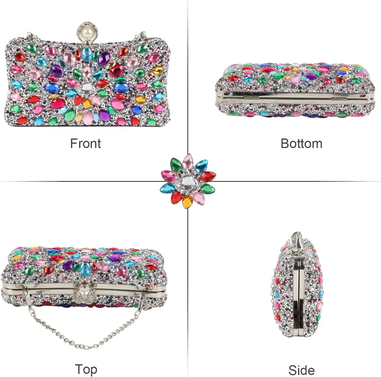 SUKUTU Women Rhinestone Evening Bag MultiColored Dazzling Crystal Clutch Bag Party Bridal Wedding Cocktail Handbag