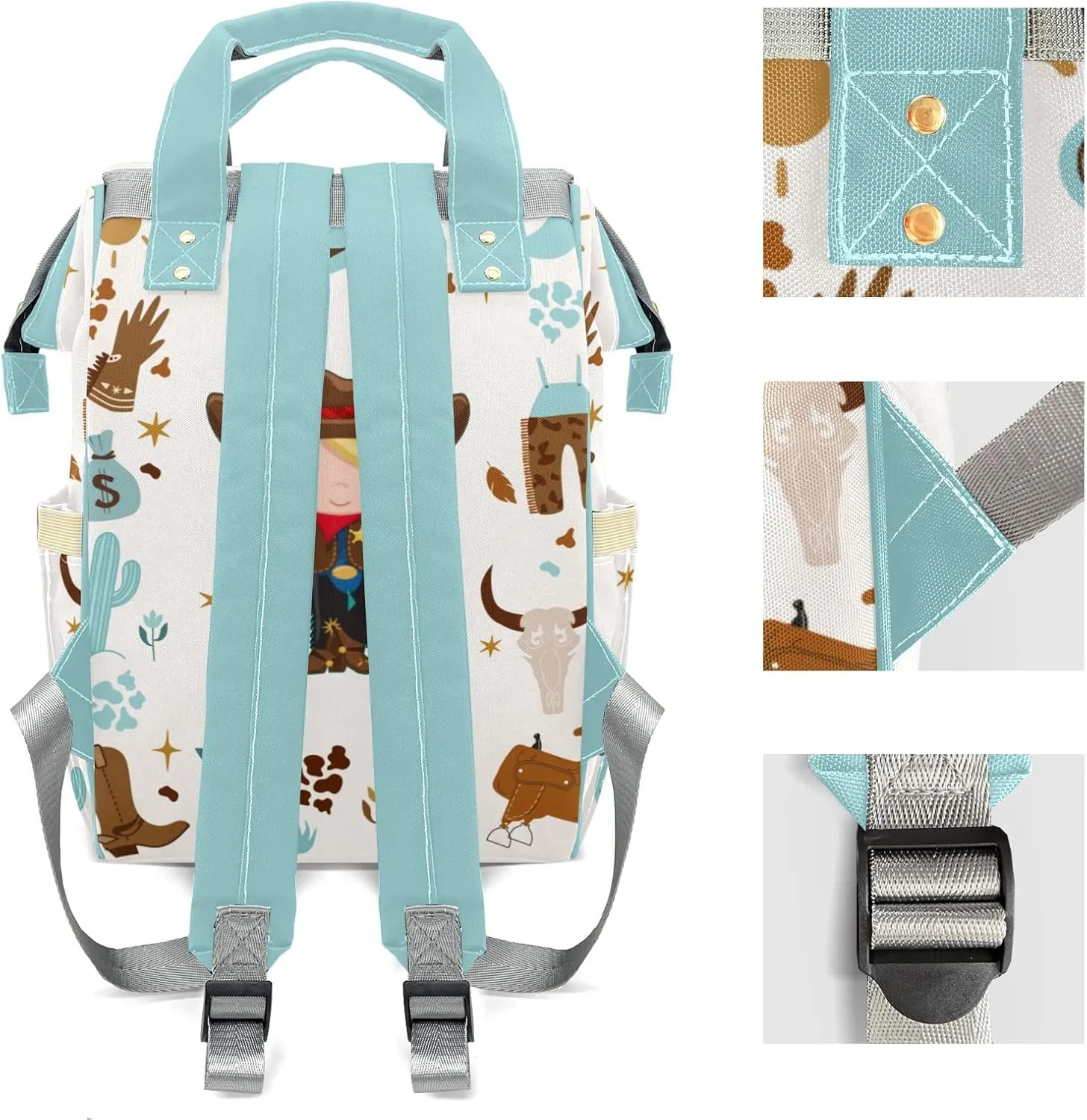 Sunflowers Cowboy Hat Personalized Large Capacity Diaper Bags,Custom Name Backpack Casual Daypack Bag Nappy Bag Gifts