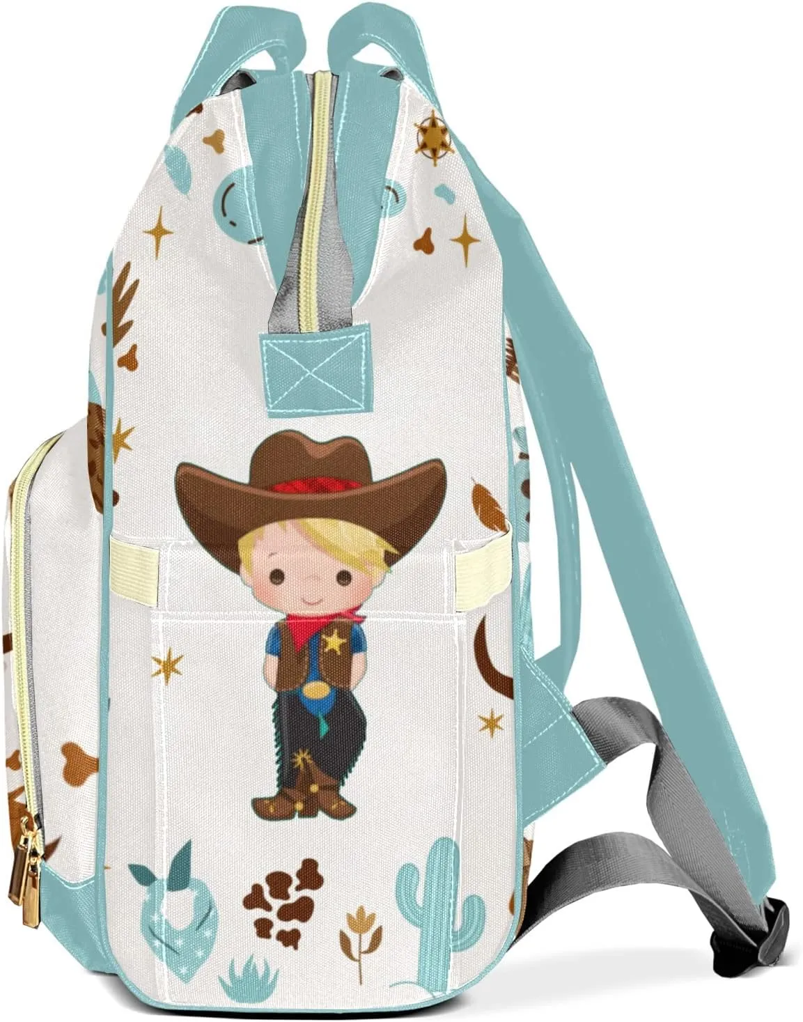 Sunflowers Cowboy Hat Personalized Large Capacity Diaper Bags,Custom Name Backpack Casual Daypack Bag Nappy Bag Gifts