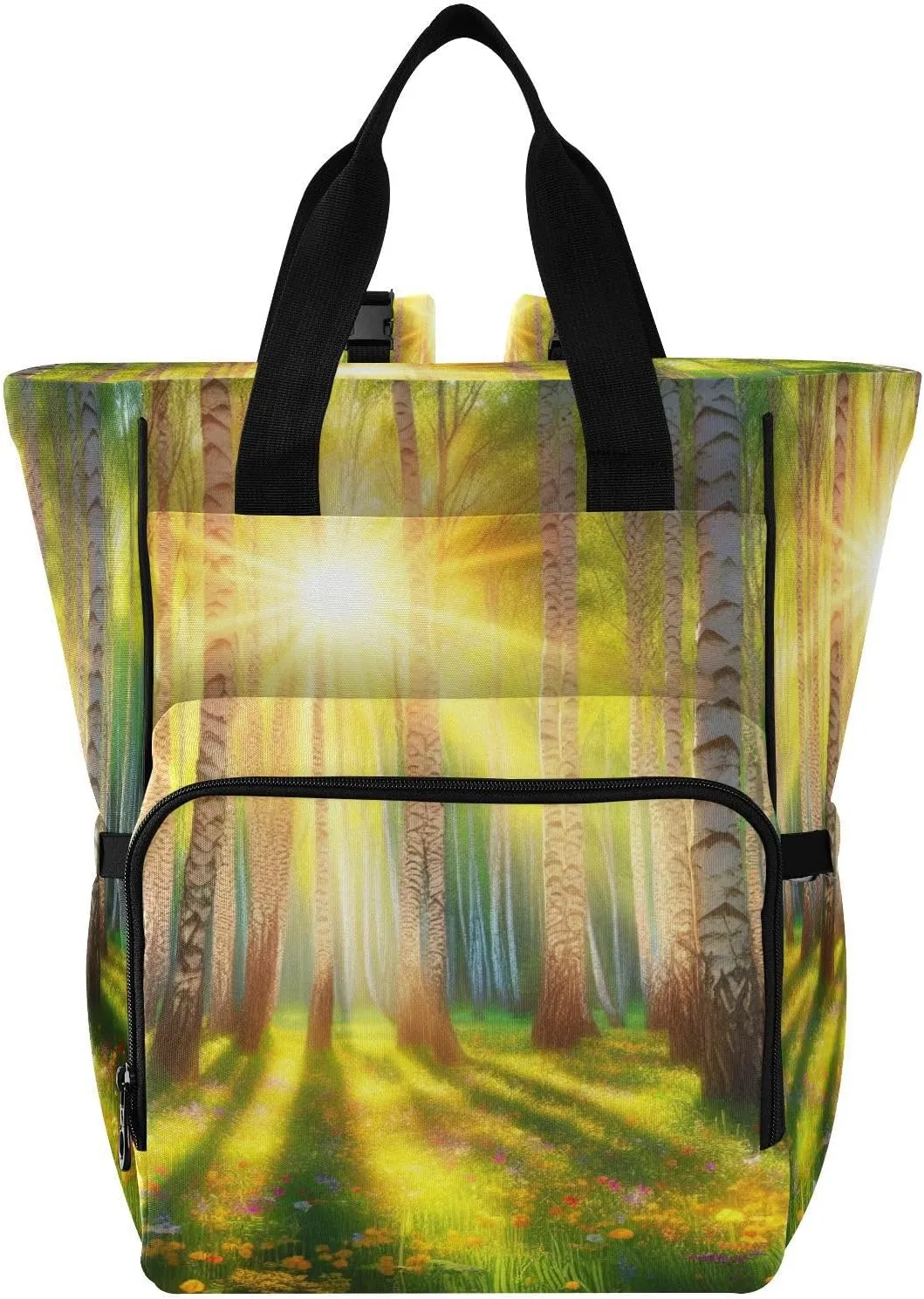 Sunlit Birch Grove Diaper Bag Backpack, Unisex Travel Baby Backpack Diaper Bags with Stroller Straps & Pacifier Case, Large Capacity Waterproof Diaper Backpack