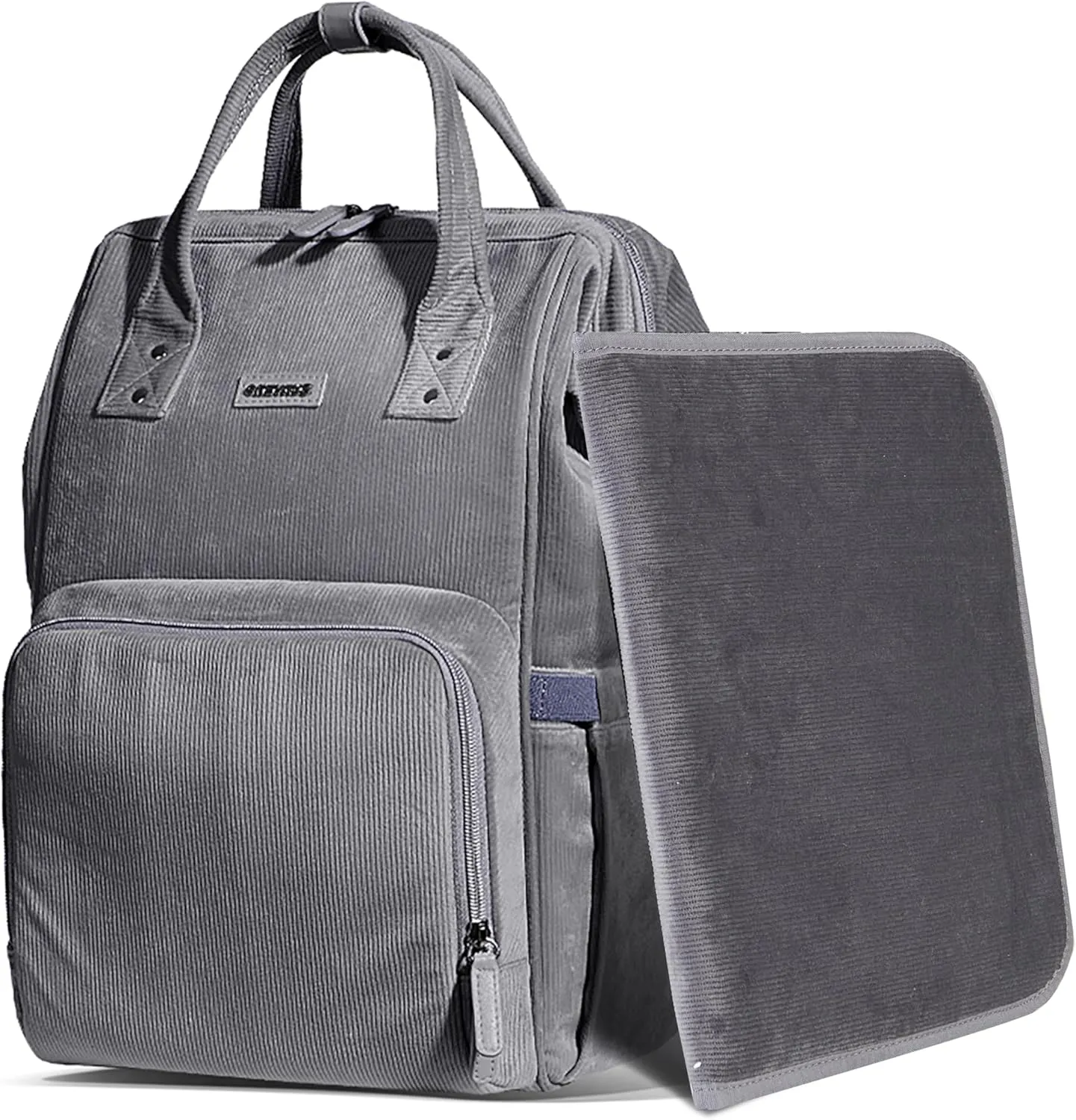SUNVENO Velvet Stitching Diaper Bag Backpack Large Capacity Tote Shoulder Nappy Bag Organizer for Baby Care with Insulated Pockets,Waterproof Fabric, Grey