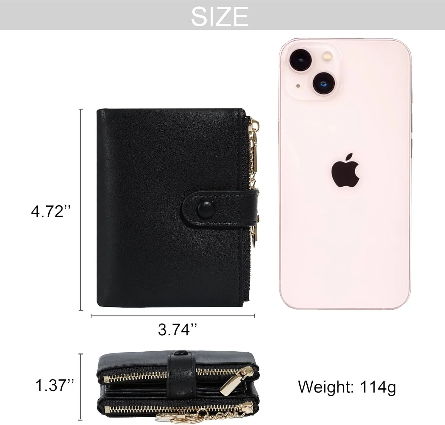 Sunwel Fashion Small Vegan Leather Wallet for Women RFID Blocking Ladies 13 Card Holder with Double Zipper Pocket (BLACK)