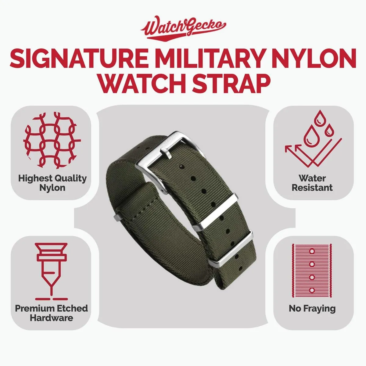 Swiss Quality Signature Military Nylon Watch Strap. Nylon Mens Replacement Watch Strap. Rugged, Quick-Drying and Secure Wristwatch Strap for Outdoor Activities - 18mm, 19mm, 20mm, 21mm, 22mm
