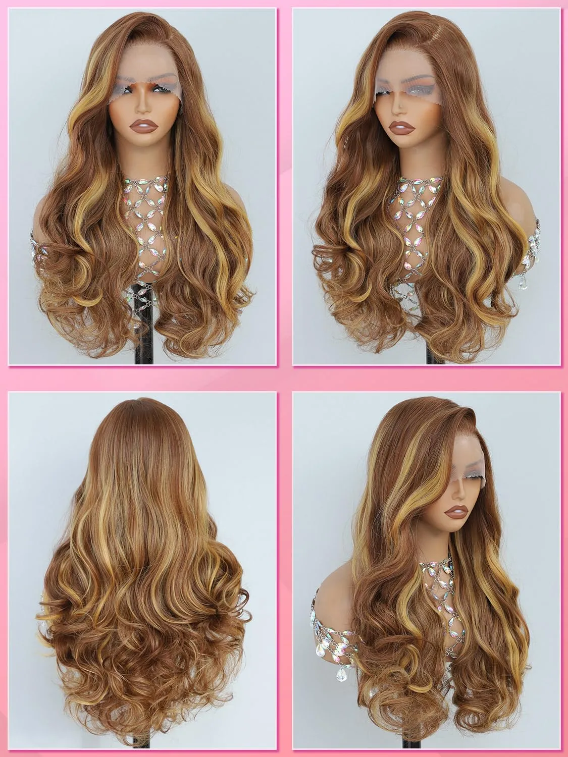 Synthetic Lace Front Wig for Women, Highlight Synthetic Wig,13x6 Hd Lace Front, 26 Inch Long Wavy, Heat Resistant Fiber, Deep Parting, with Baby Hair, Natural Hairline