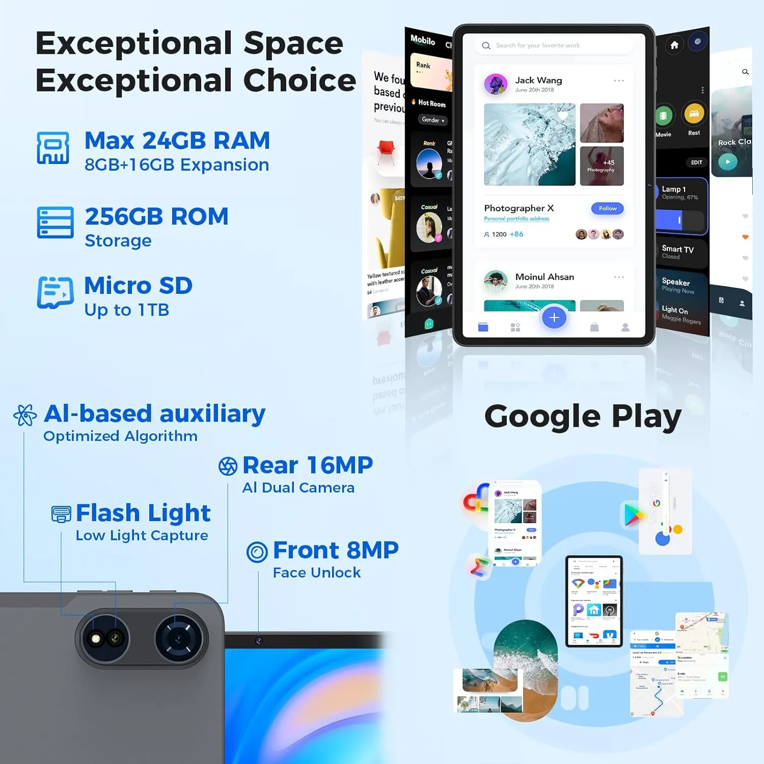 Tablet 12 inch Android 15 Tablets, 24GB（8 16）RAM 256 Storage(Expand to 1TB), Android Tablet with Keyboard, Octa-Core, 2K 2000x1200 Display, 16MP Dual Camera, 8000mAh, 5G WiFi,GPS,Bluetooth 5.0（Black）