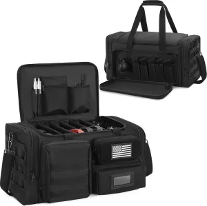Tactical Pistol Range Bag, Gun Range Bag for Handguns, Shooting Duffle Range Pistol Bag with Compartments, Extra Pockets for Ammo and Essentials, Black