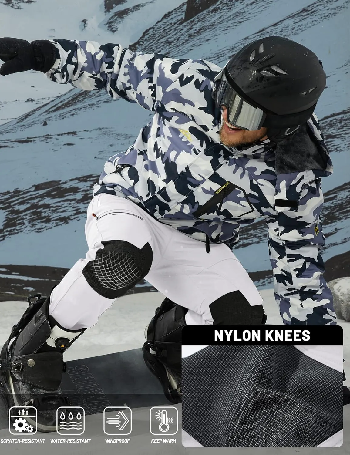 TACVASEN Men's Snow Ski Pants Windproof Snowboard Pants for Men Water Resistant Hiking Pants Fleece Lined Winter Working