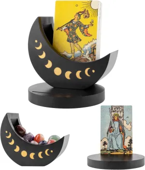 Tarot Deck Display Box with Card Holder, Wood Moon Phase Stand Case for Crystal Stone Storage, Daily Oracle Card Organizer Altar Supply Meditation Accessories Witchy Decor Gift