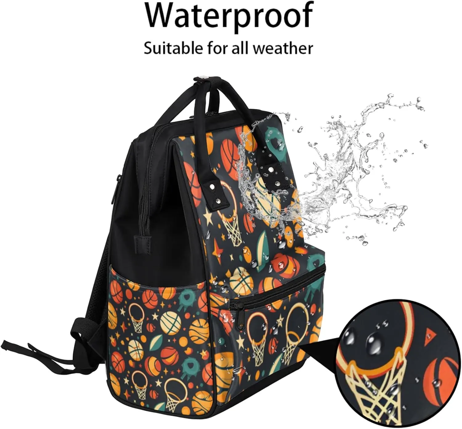 Tavisto Basketball Star Blast Double Shoulder Mommy Bag for Women, Polyester Large Capacity Diaper Backpack with Multi Pockets, Waterproof Adjustable Straps Diaper Bag for Moms Dads, 11''×7''×15.7''