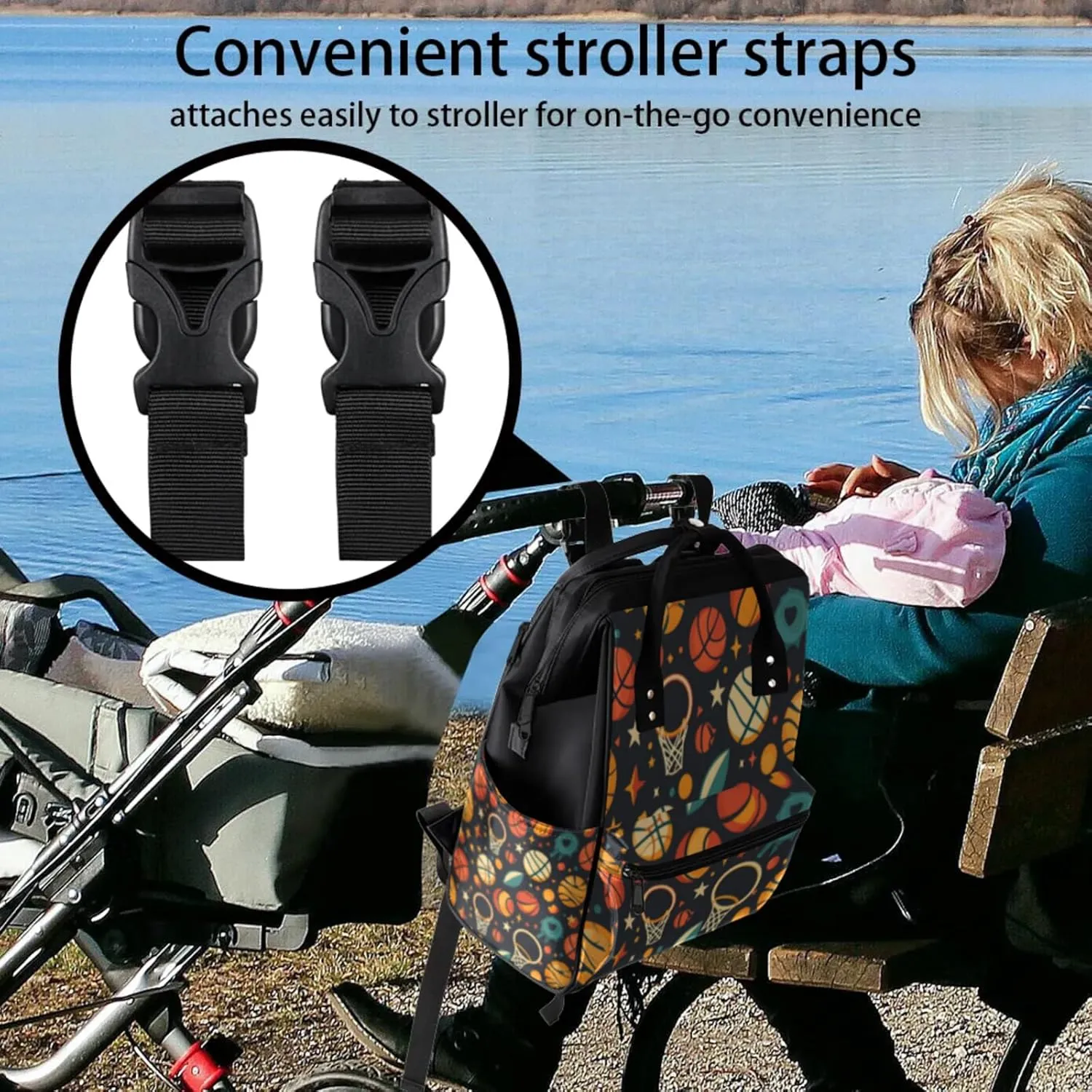 Tavisto Basketball Star Blast Double Shoulder Mommy Bag for Women, Polyester Large Capacity Diaper Backpack with Multi Pockets, Waterproof Adjustable Straps Diaper Bag for Moms Dads, 11''×7''×15.7''