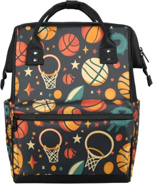Tavisto Basketball Star Blast Double Shoulder Mommy Bag for Women, Polyester Large Capacity Diaper Backpack with Multi Pockets, Waterproof Adjustable Straps Diaper Bag for Moms Dads, 11''×7''×15.7''