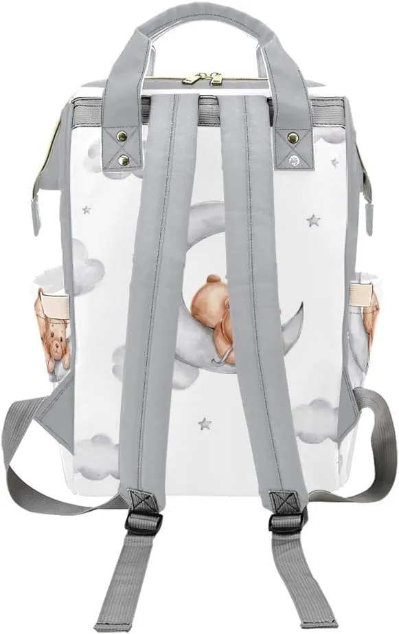 Teddy Bears Moon Clouds Stars Personalized Diaper Bag Backpack,Custom Name Multi Function Diaper Backpack Baby Nappy Bag Mommy Bag Gift