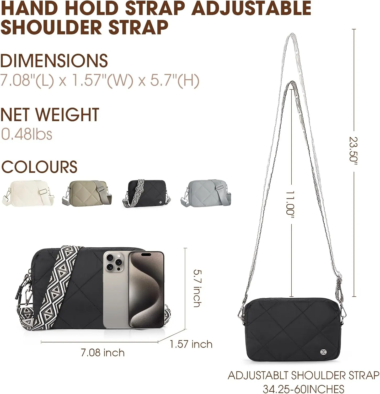 Telena Quilted Crossbody Bags for Women Puffer Bag Purse Lightweight Design Shoulder Handbag