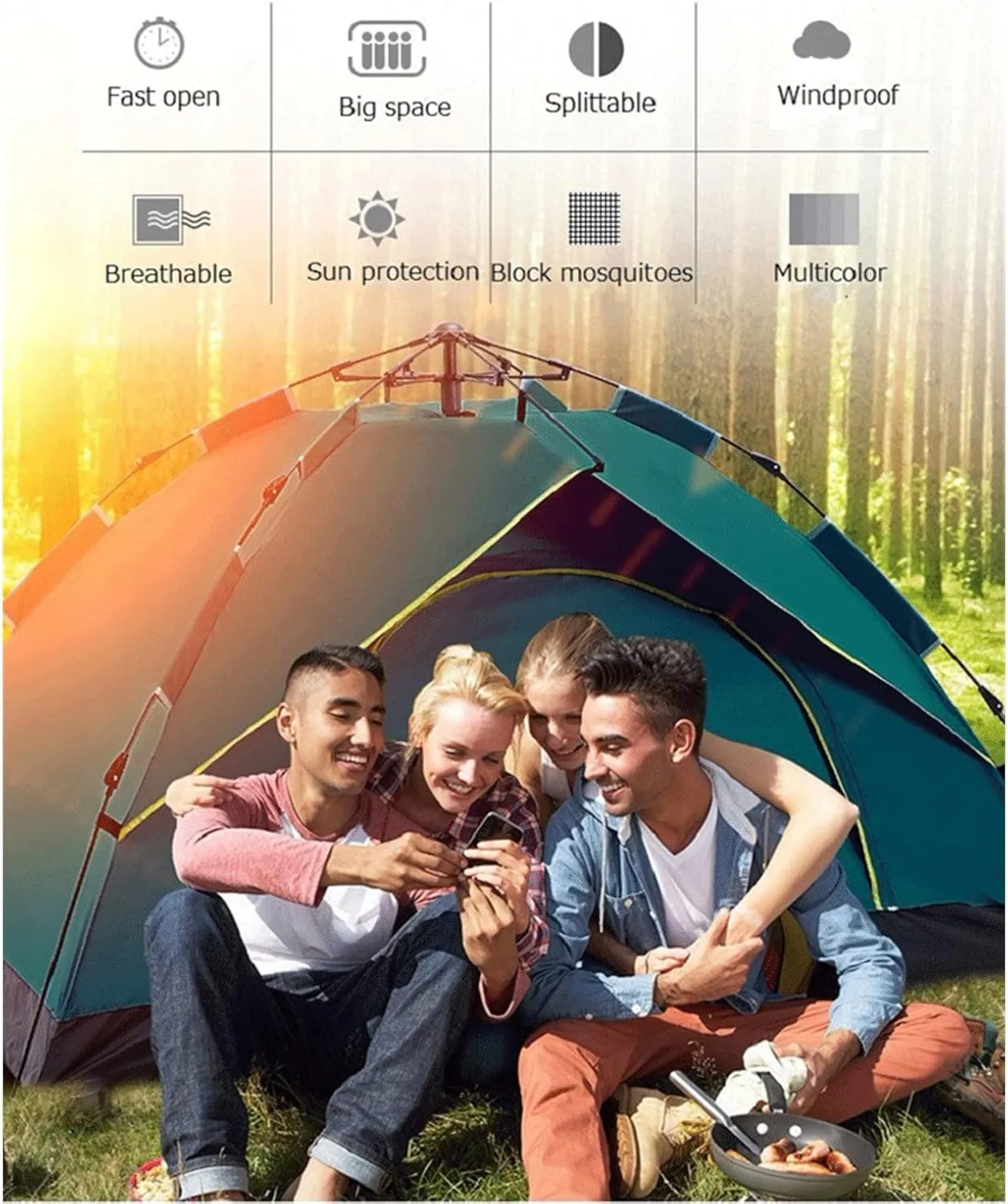 Tent 3-4Person Fully Outdoor Automatic Quick Open Tent Waterproof Tent Camping Family Outdoor Llightweight Instant Setup Tent