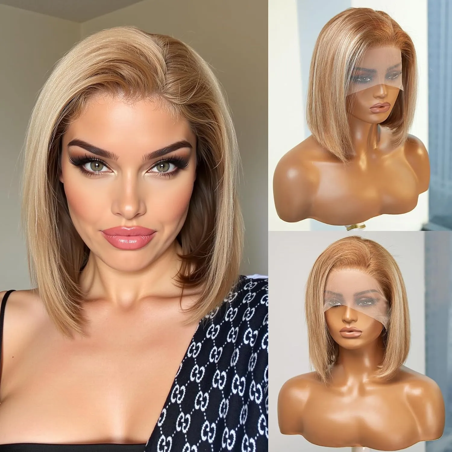 testar 13×4 Brown Mixed Blonde Bob Wig Human Hair Realistic HD Lace Front Wig Human Hair Ready to Go Bob Wig Glueless 12 Inch Straight Brown Bob Human Hair Wigs for Women
