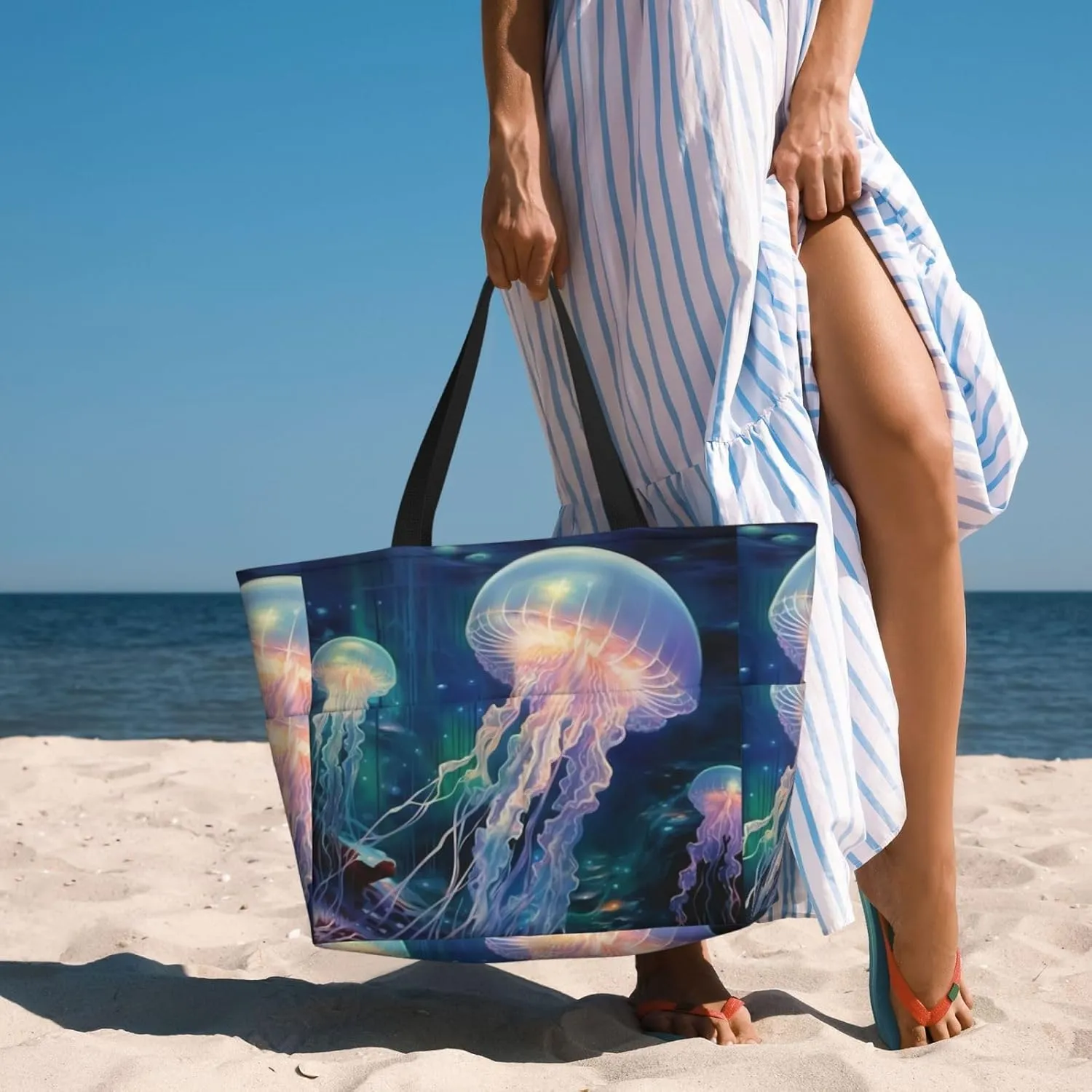 The Goblins In Cartoon Snow Print Multi functional Beach Bag Wide and Waterproof Travel Handbag