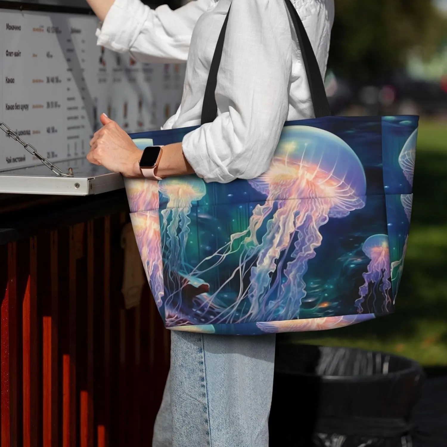 The Goblins In Cartoon Snow Print Multi functional Beach Bag Wide and Waterproof Travel Handbag