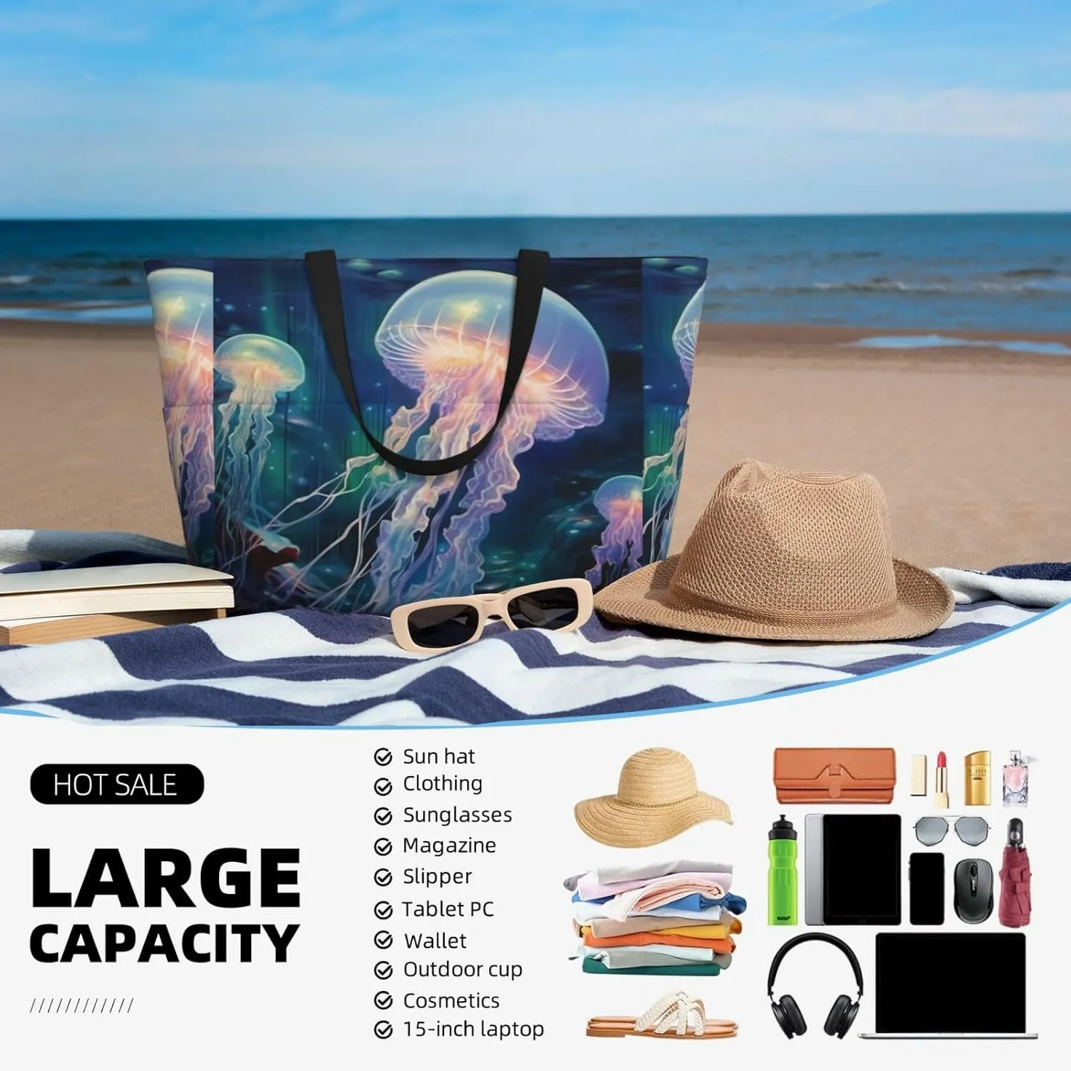 The Goblins In Cartoon Snow Print Multi functional Beach Bag Wide and Waterproof Travel Handbag