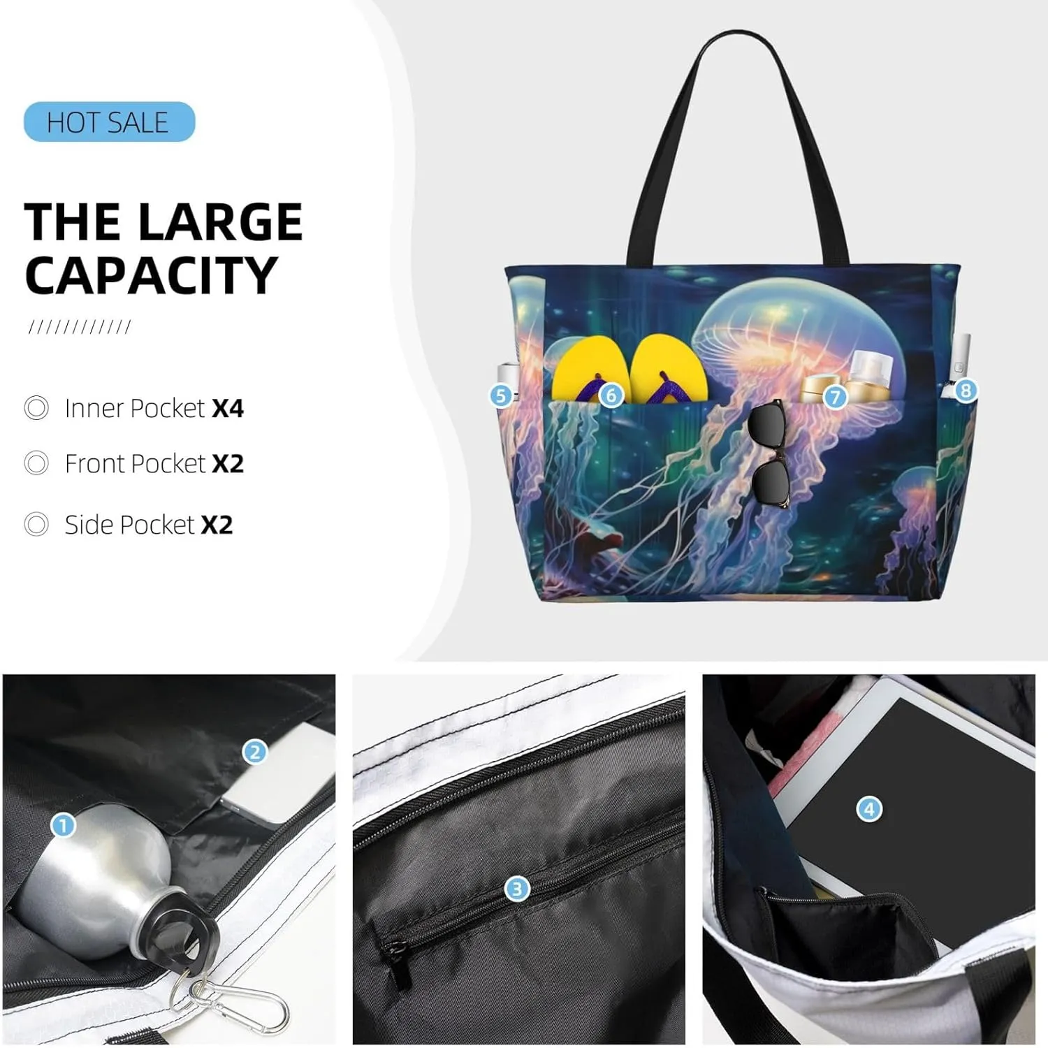 The Goblins In Cartoon Snow Print Multi functional Beach Bag Wide and Waterproof Travel Handbag