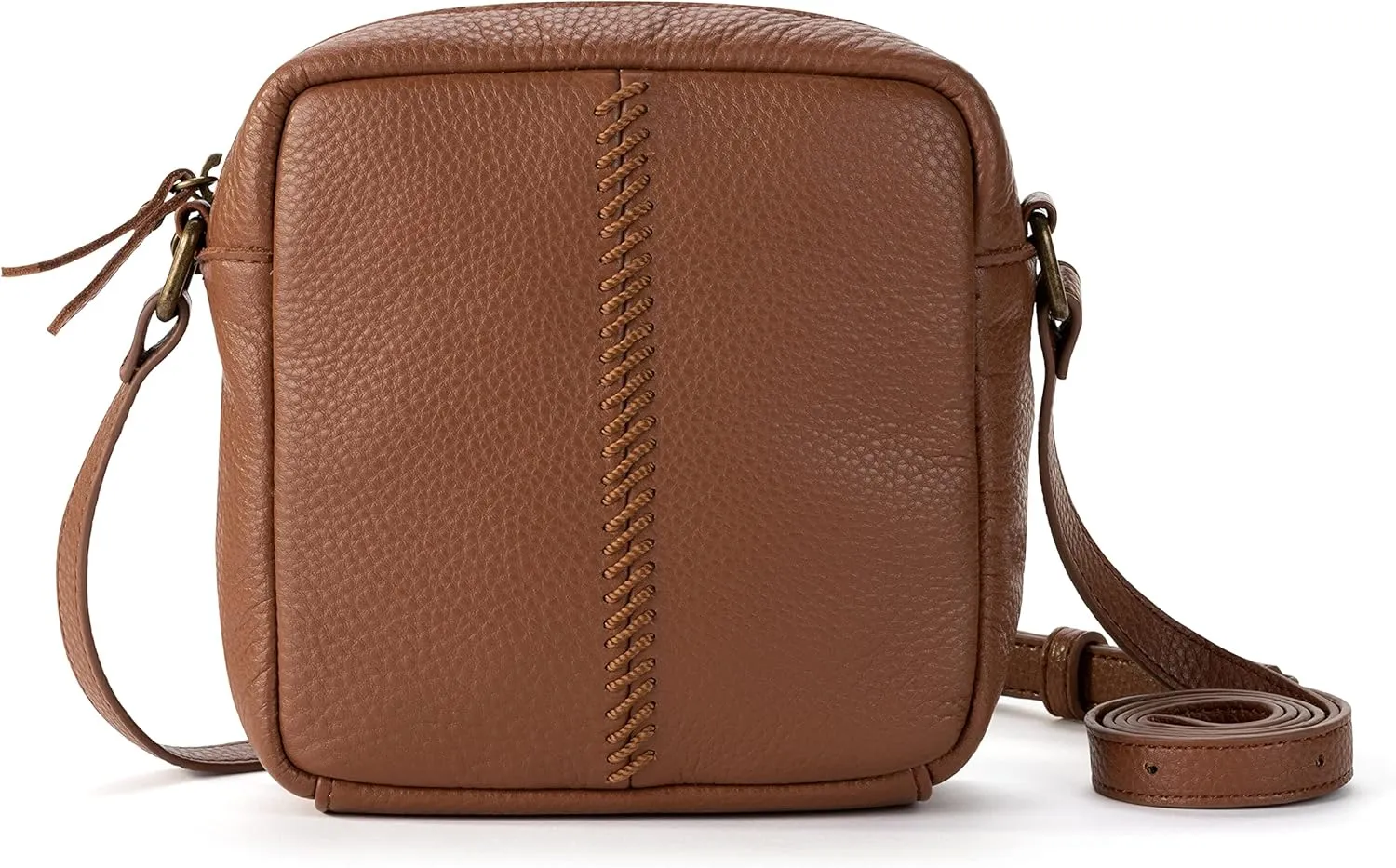 The Sak Maisie Square Crossbody in Leather, Adjustable Strap, Tobacco