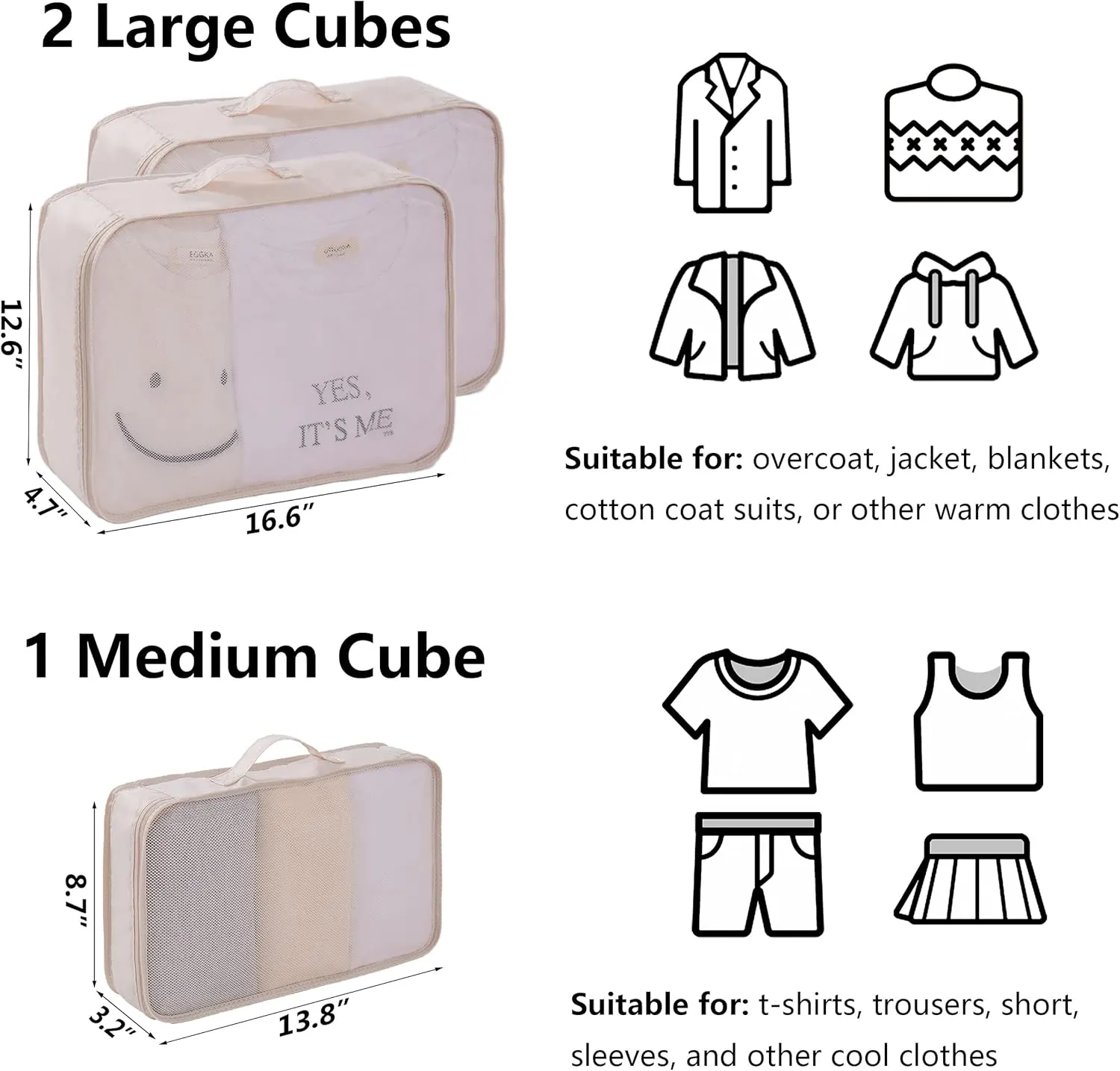 TianZong 7-piece Set Packing Cubes, Travel Bags for Luggage, Packing Organizers with Shoe Bag (Beige)