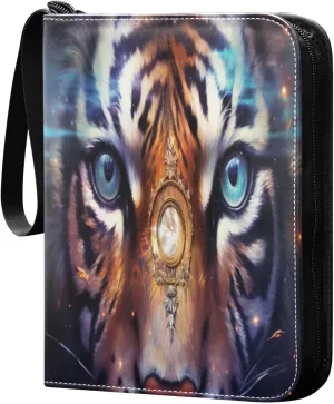 Tiger Cosmic Painting Card Binder 4-Pocket, 400 Pockets Trading Cards Holder Games Card Albums Storage Organizer Case for Football, Baseball Cards