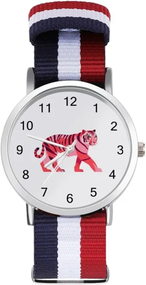 Tiger Stripe Pattern Unisex Watch Lightweight Breathable Woven Nylon Wrist Strap Watch with Metal Buckle