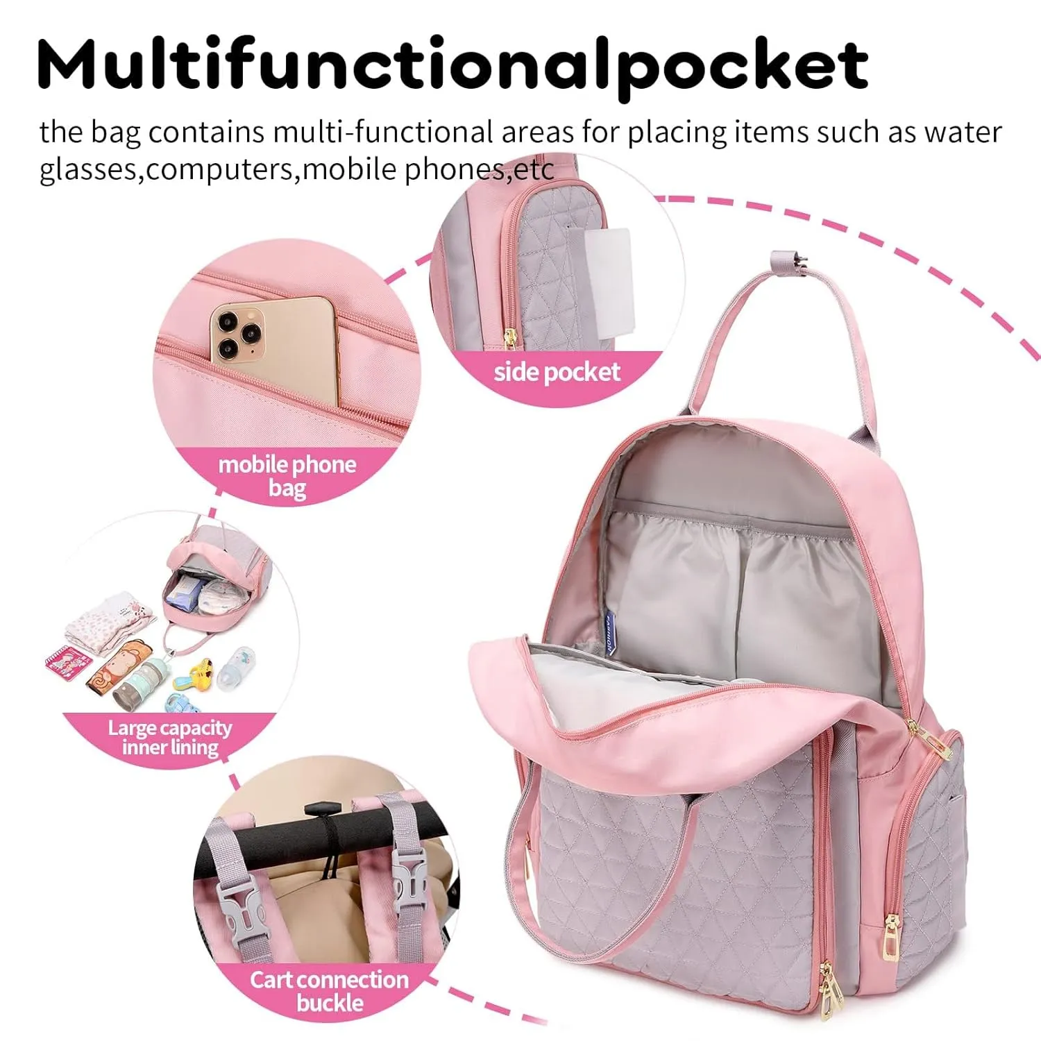 Toddler Diaper Bag Backpack Baby Girl Diaper Bag for Mom, Baby Bags for Girls Lightweight Mama Bag, Baby Must Haves for Newborns Pink Baby Girl Gifts