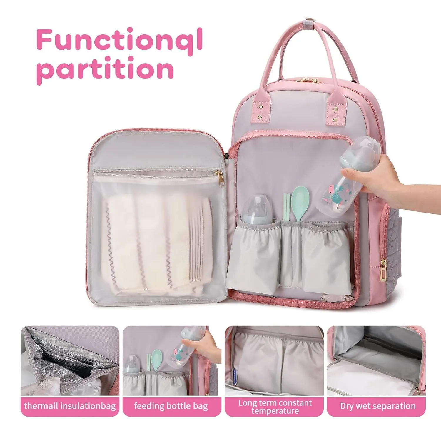 Toddler Diaper Bag Backpack Baby Girl Diaper Bag for Mom, Baby Bags for Girls Lightweight Mama Bag, Baby Must Haves for Newborns Pink Baby Girl Gifts