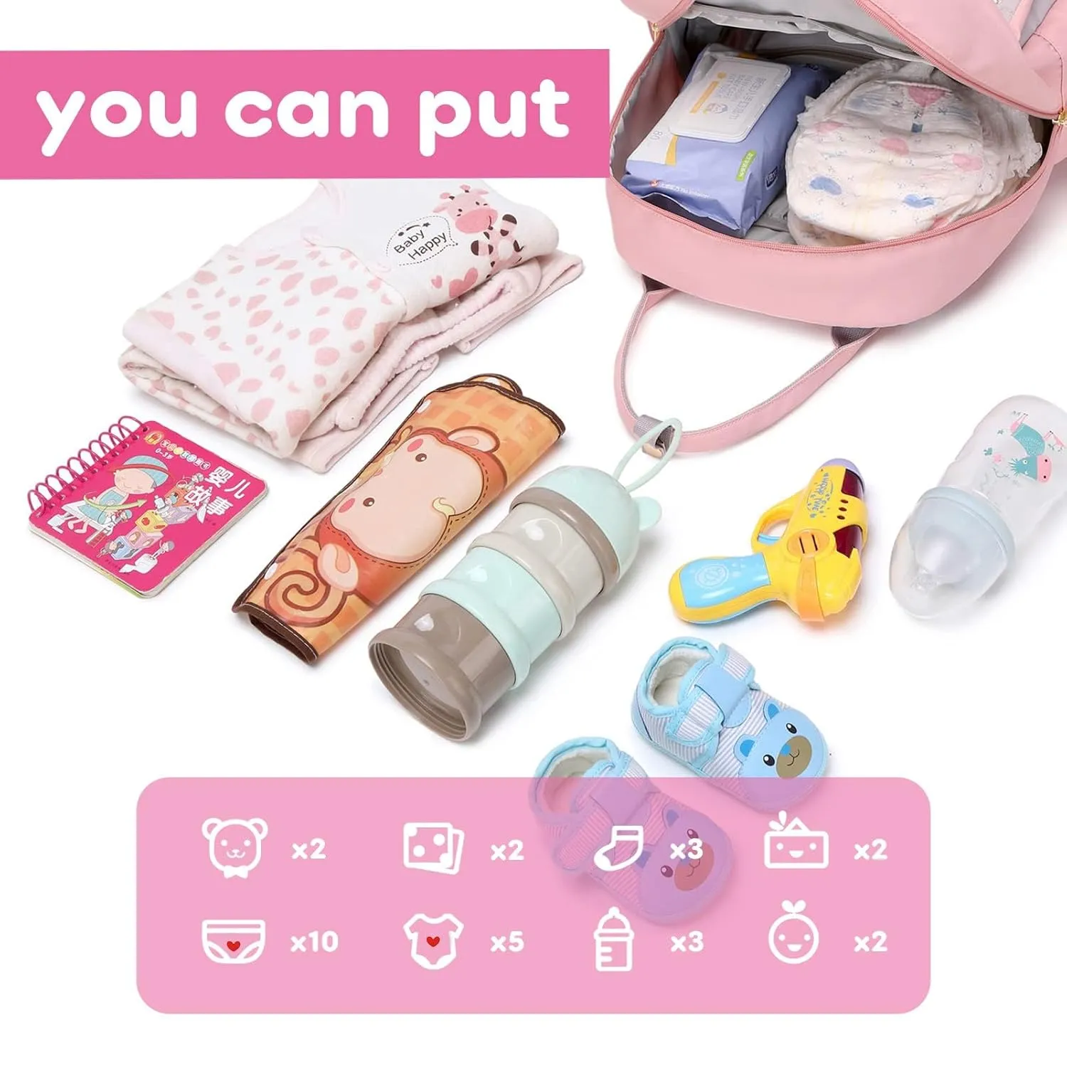 Toddler Diaper Bag Backpack Baby Girl Diaper Bag for Mom, Baby Bags for Girls Lightweight Mama Bag, Baby Must Haves for Newborns Pink Baby Girl Gifts