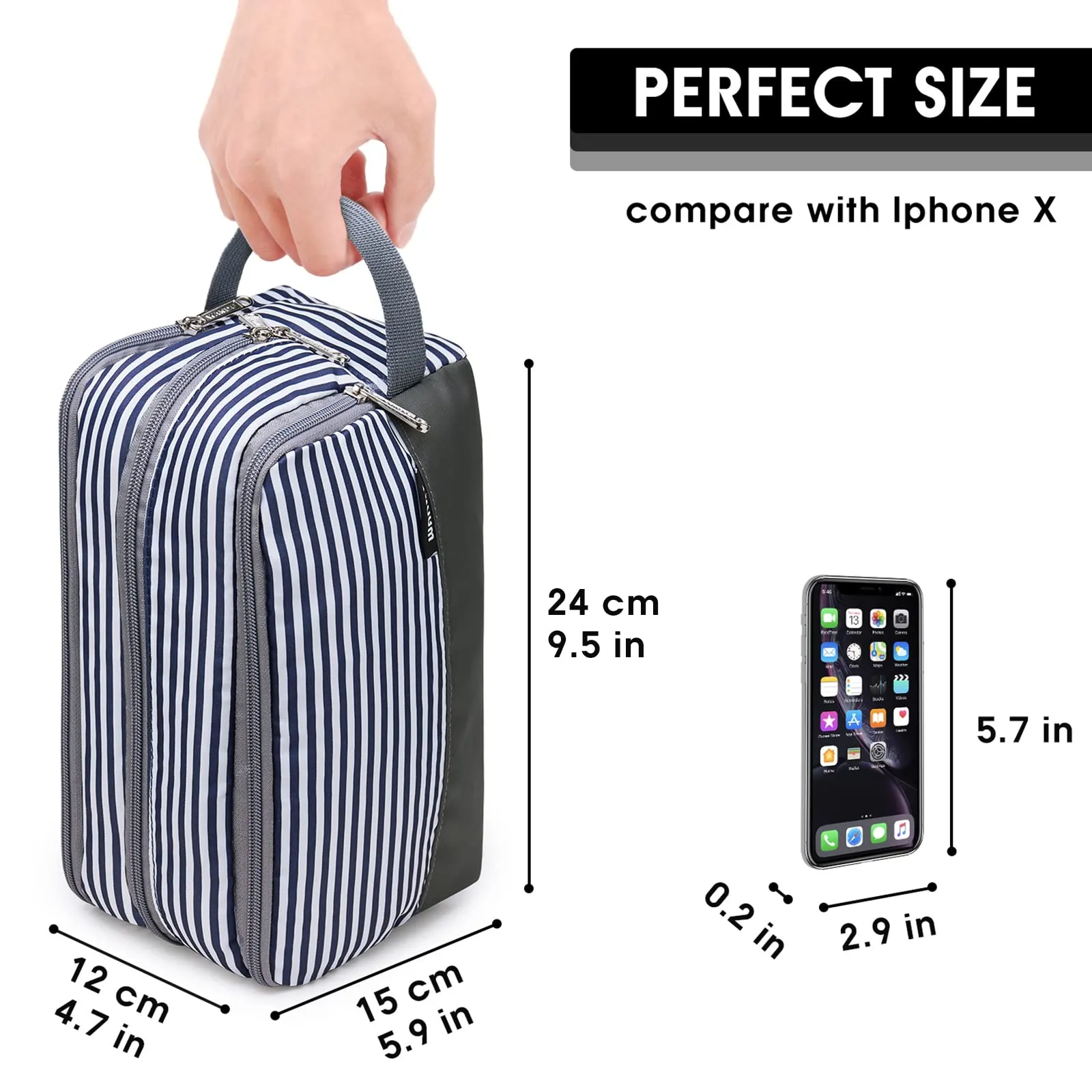 Toiletry Bag for Men Hanging Dopp Kit Water Resistant Shaving Bag Small Toiletry Bag for Traveling (Blue Stripe)
