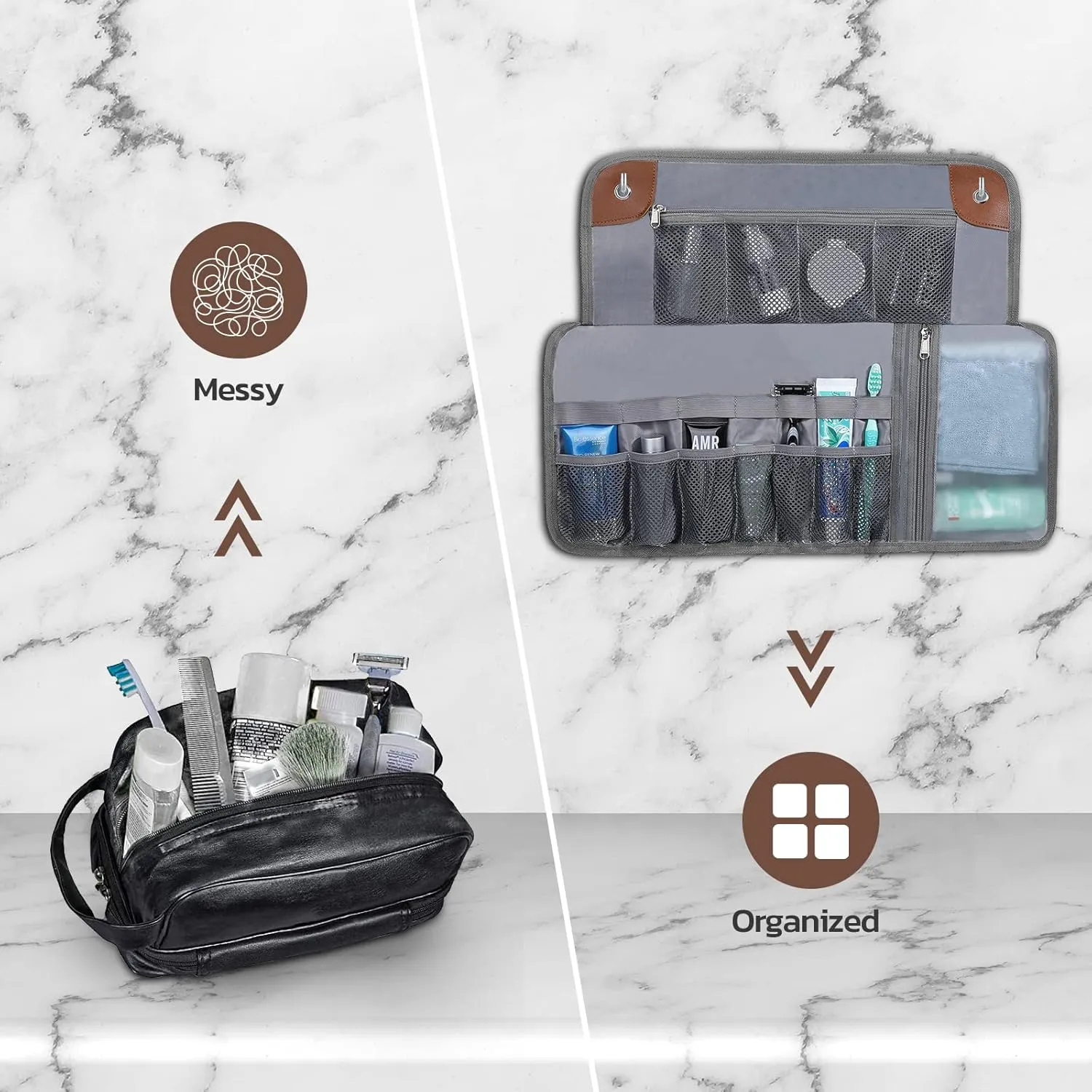 Toiletry Bag for Men, Travel Essentials Travel Toiletry Bag, Water-Resistant Compact Bathroom Roll Organizer for Hygiene, Shaving kit, Gifts for men