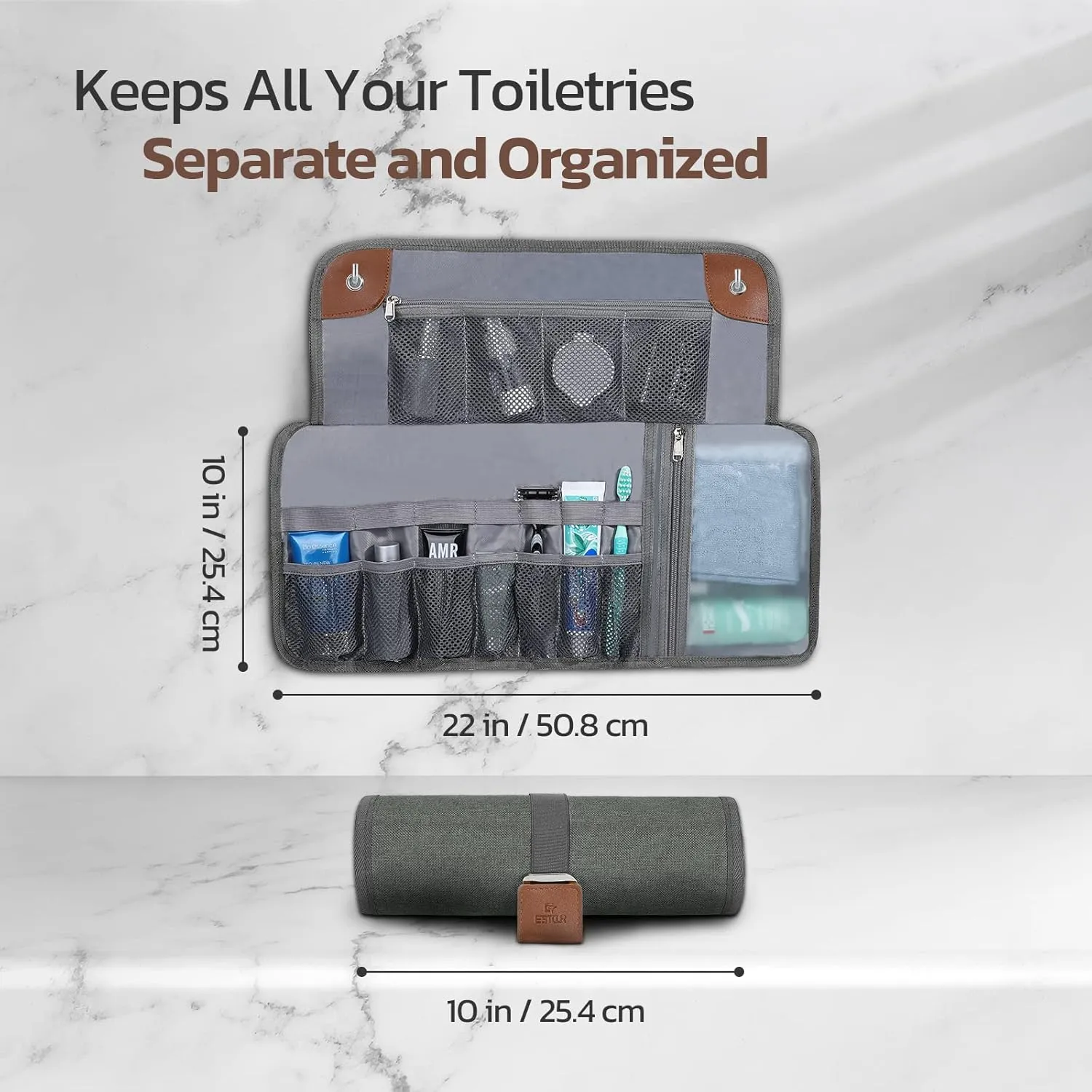 Toiletry Bag for Men, Travel Essentials Travel Toiletry Bag, Water-Resistant Compact Bathroom Roll Organizer for Hygiene, Shaving kit, Gifts for men