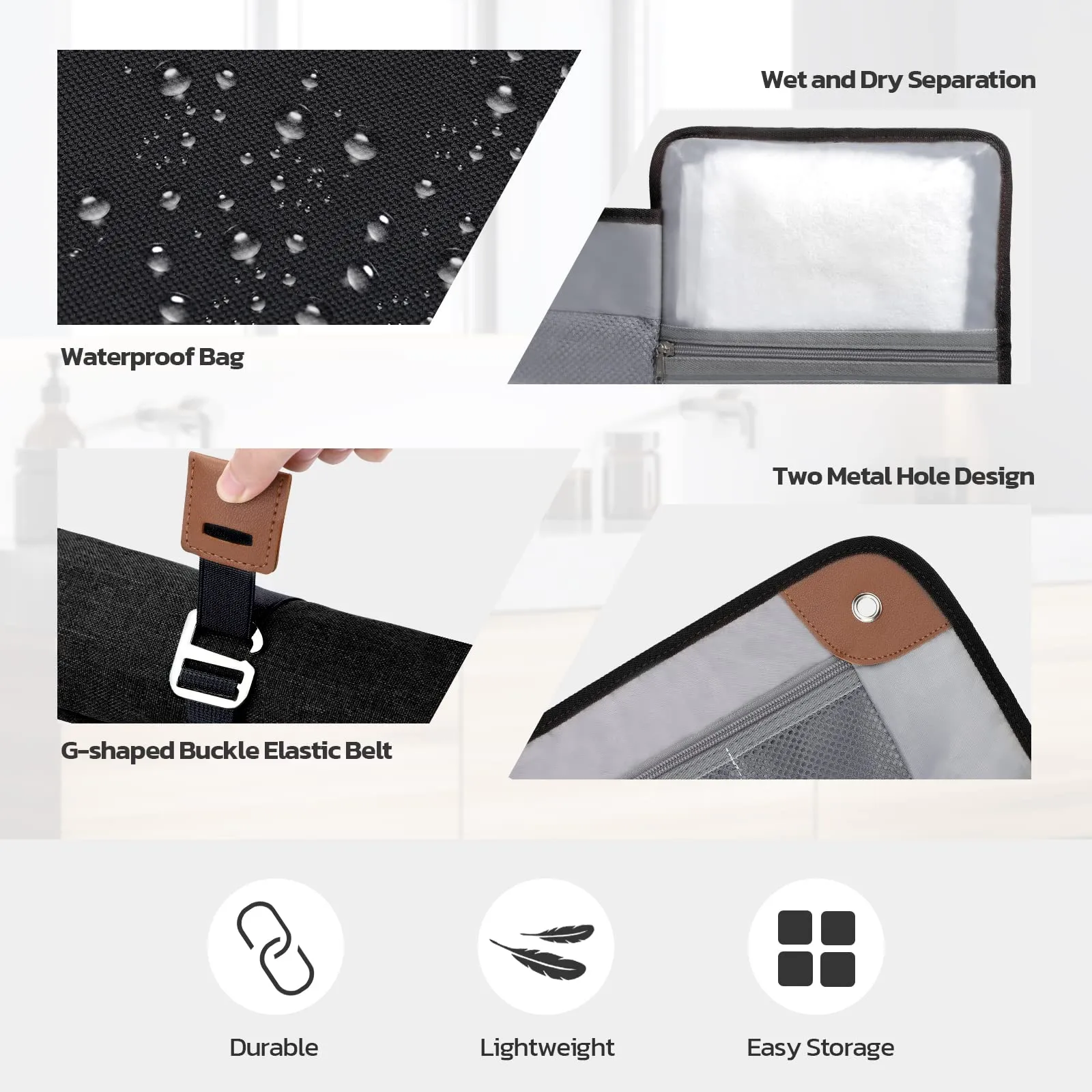 Toiletry Bag for Men, Travel Essentials Travel Toiletry Bag, Water-Resistant Compact Bathroom Roll Organizer for Hygiene, Shaving kit, Valentines Day Gifts for Him (4.Classic Black(Polyster))