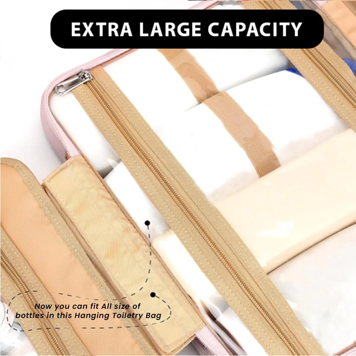 Toiletry Bag for Traveling Women - With Jewelry Organizer Compartment Hanging Toiletry Bag for Women used in Home, Travel, and Cosmetics - Nylon Material with Waterproof Skin (Pink, Medium)