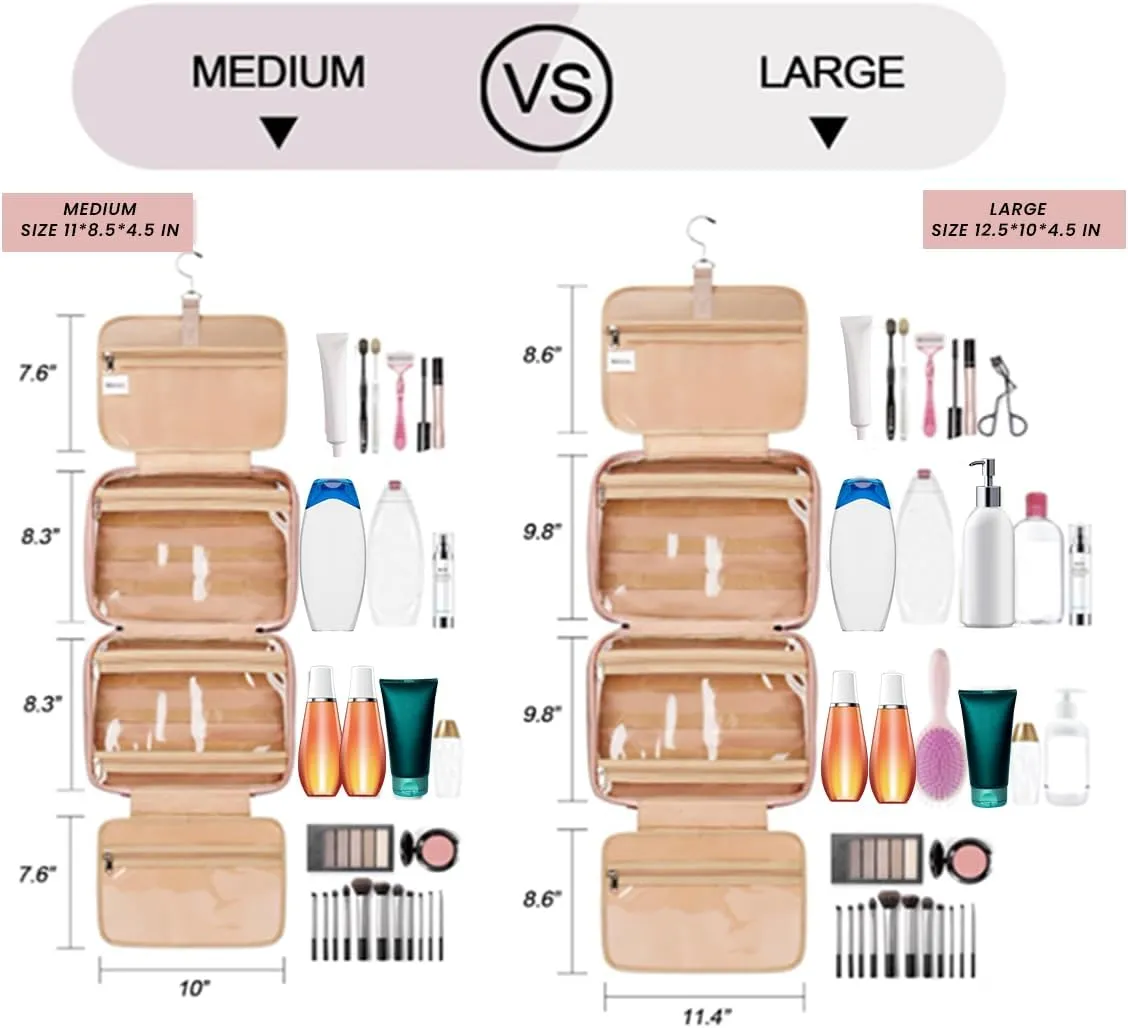 Toiletry Bag for Traveling Women - With Jewelry Organizer Compartment Hanging Toiletry Bag for Women used in Home, Travel, and Cosmetics - Nylon Material with Waterproof Skin (Pink, Medium)