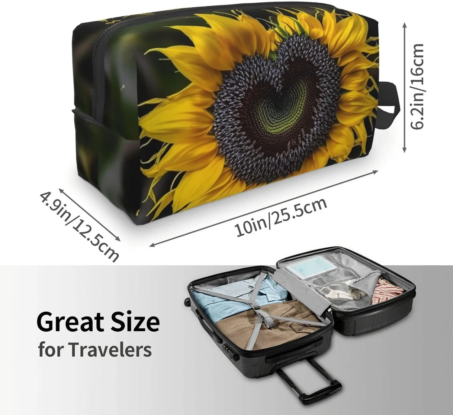 Toiletry Bag for Women Men Dopp Kit Travel Makeup Bag Make Up Organizers Cosmetic Bag Heart shaped sunflower Hanging Toiletry Bag Shaving Bag with Large Capacity for Travel