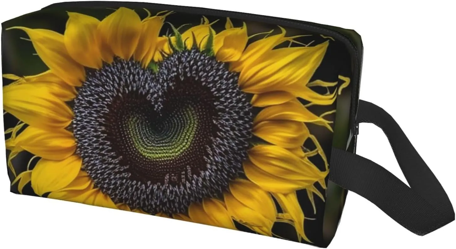 Toiletry Bag for Women Men Dopp Kit Travel Makeup Bag Make Up Organizers Cosmetic Bag Heart shaped sunflower Hanging Toiletry Bag Shaving Bag with Large Capacity for Travel