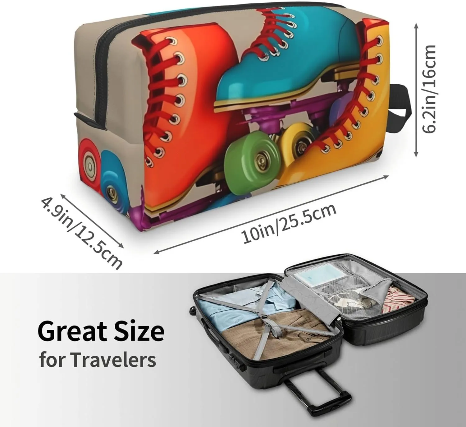 Toiletry Bag for Women Men Dopp Kit Travel Makeup Bag Make Up Organizers Cosmetic Bag Roller Skates Hanging Toiletry Bag Shaving Bag with Large Capacity for Travel